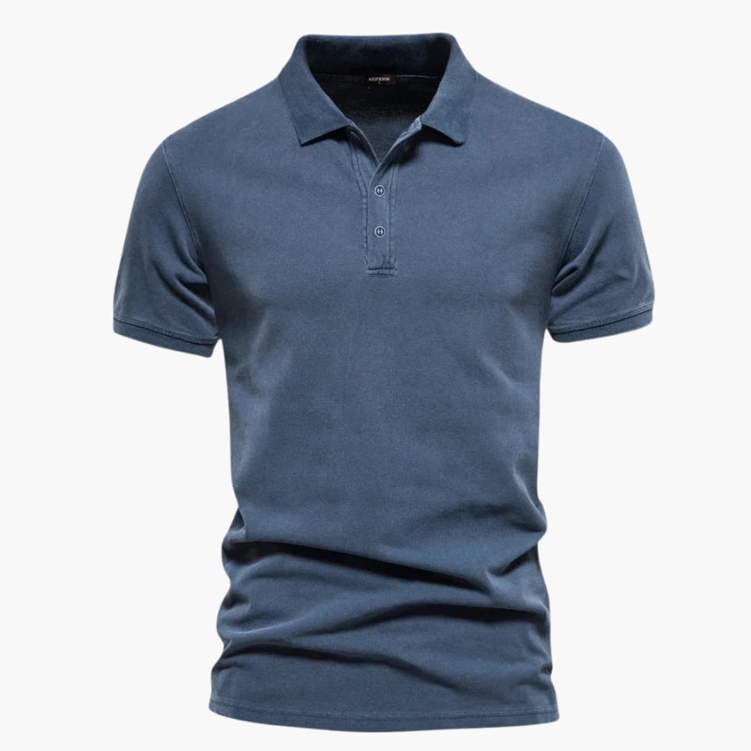 Men's short-sleeve polo with classic collar and buttoned placket