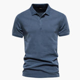 Men's short-sleeve polo with classic collar and buttoned placket