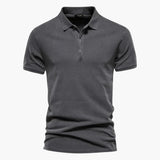 Men's short-sleeve polo with classic collar and buttoned placket