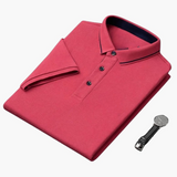 Men's short-sleeve polo with classic collar and buttoned placket