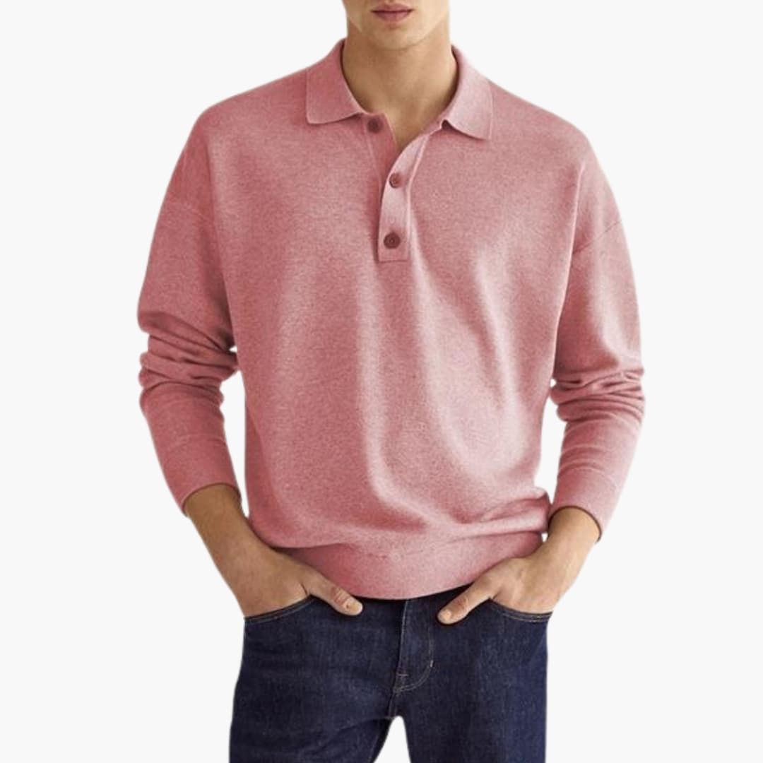 Men's long-sleeve polo with three-button collar