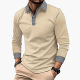 Men's long-sleeve polo with contrasting collar and cuffs