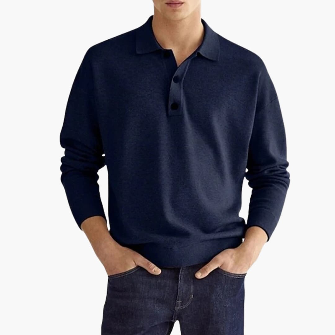 Men's long-sleeve polo with button placket