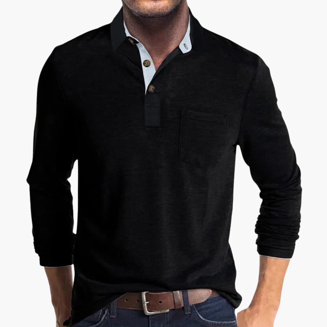 Men's polo with buttoned placket and chest pocket