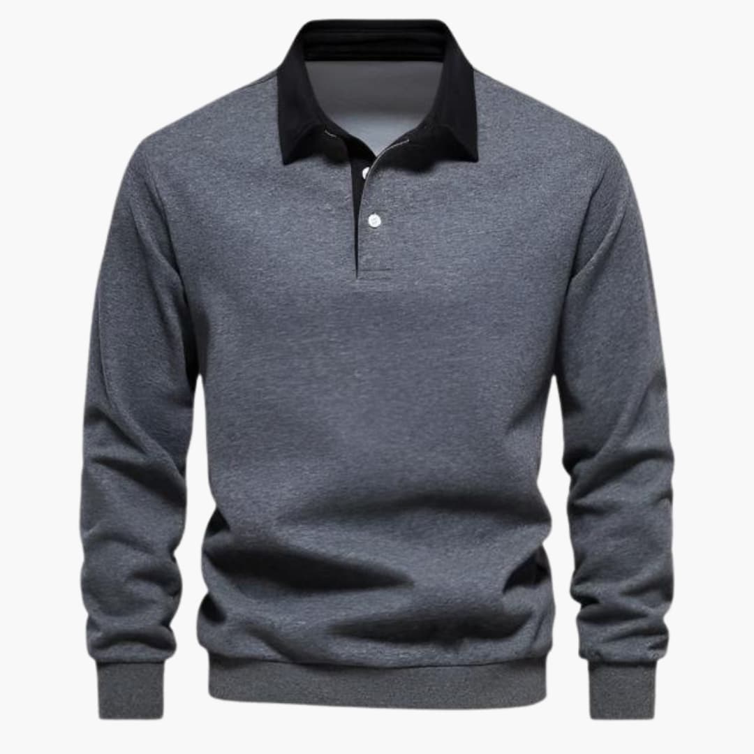 Men's polo with classic collar and long sleeves