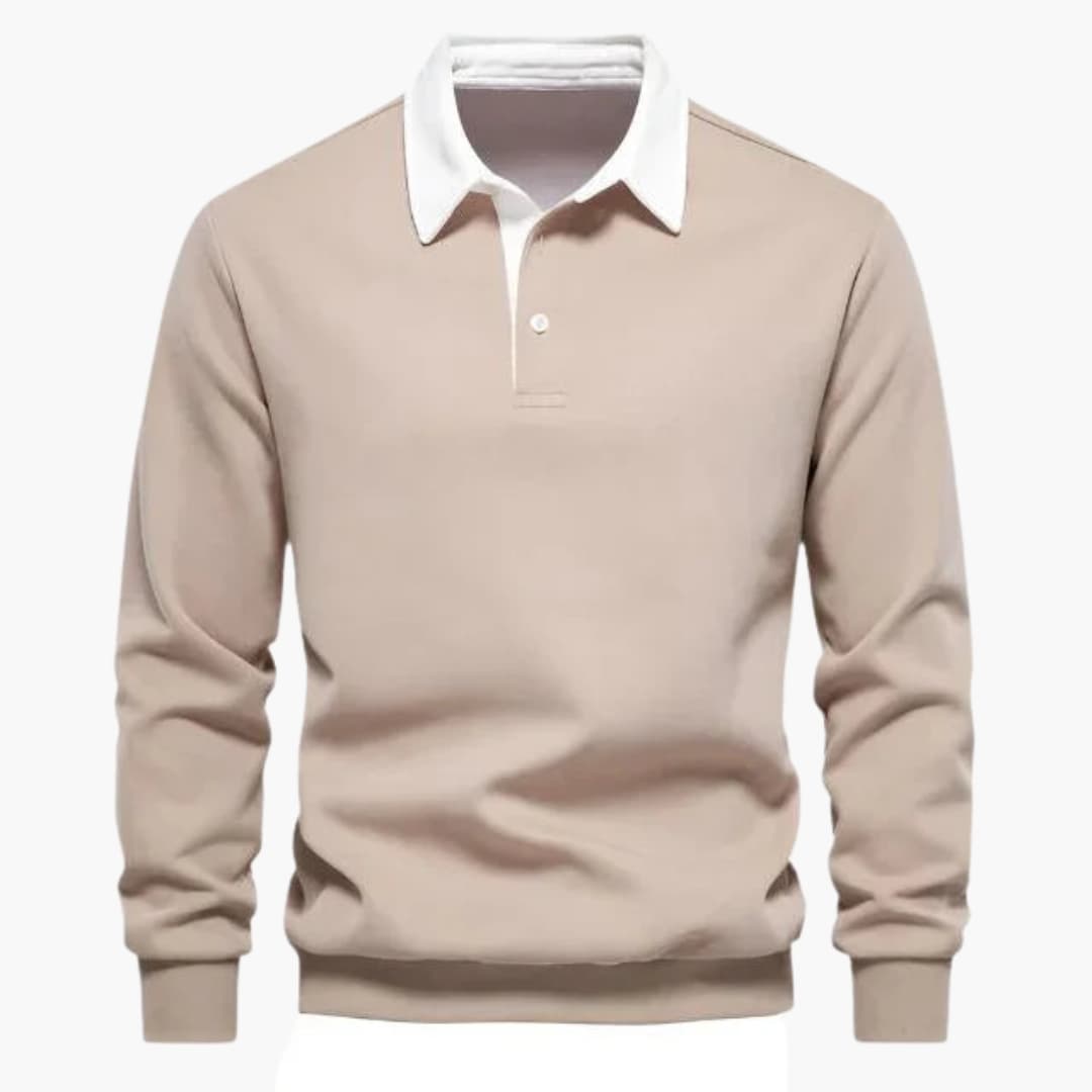Men's polo with classic collar and long sleeves