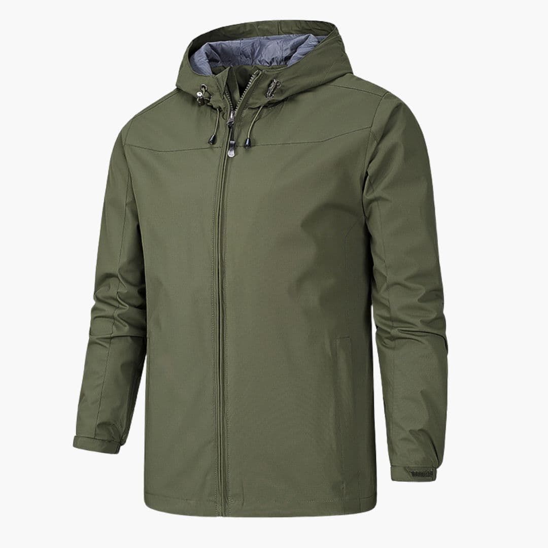 Men's Jacket with Adjustable Hood and Zipper Closure