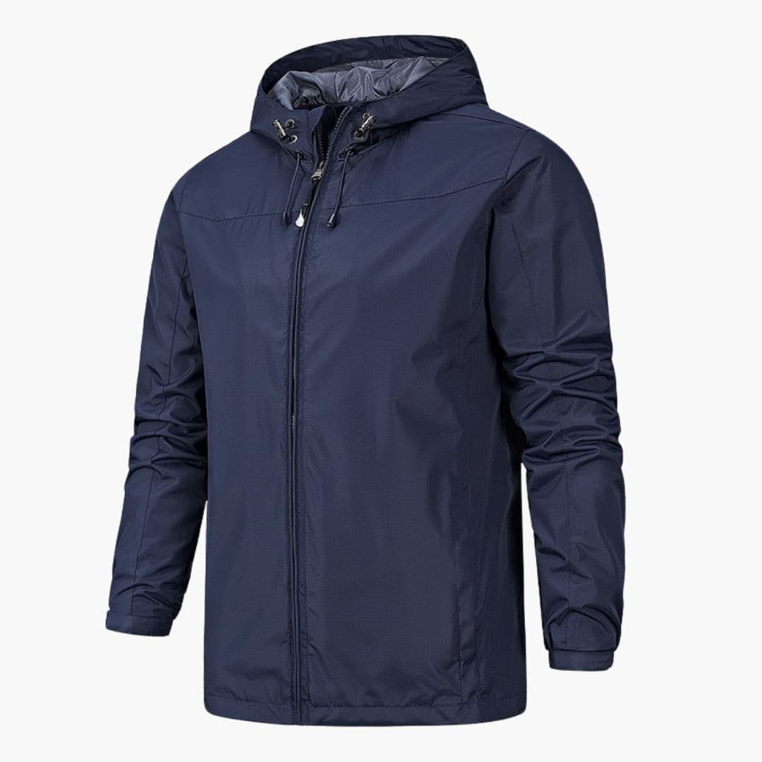 Men's Jacket with Adjustable Hood and Zipper Closure