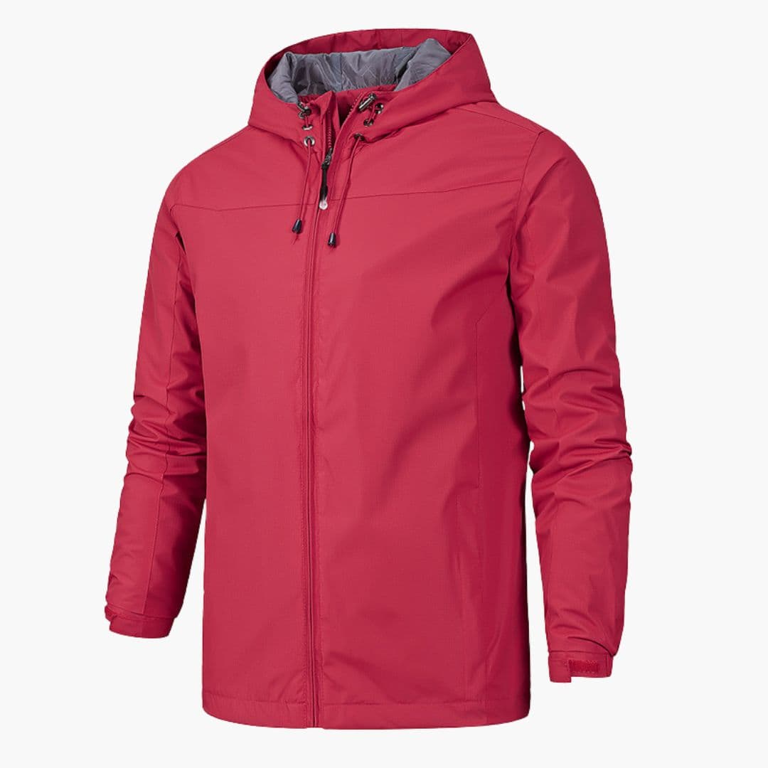 Men's Jacket with Adjustable Hood and Zipper Closure