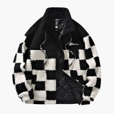 Men's Jacket with Checkerboard Pattern and Front Zipper Closure