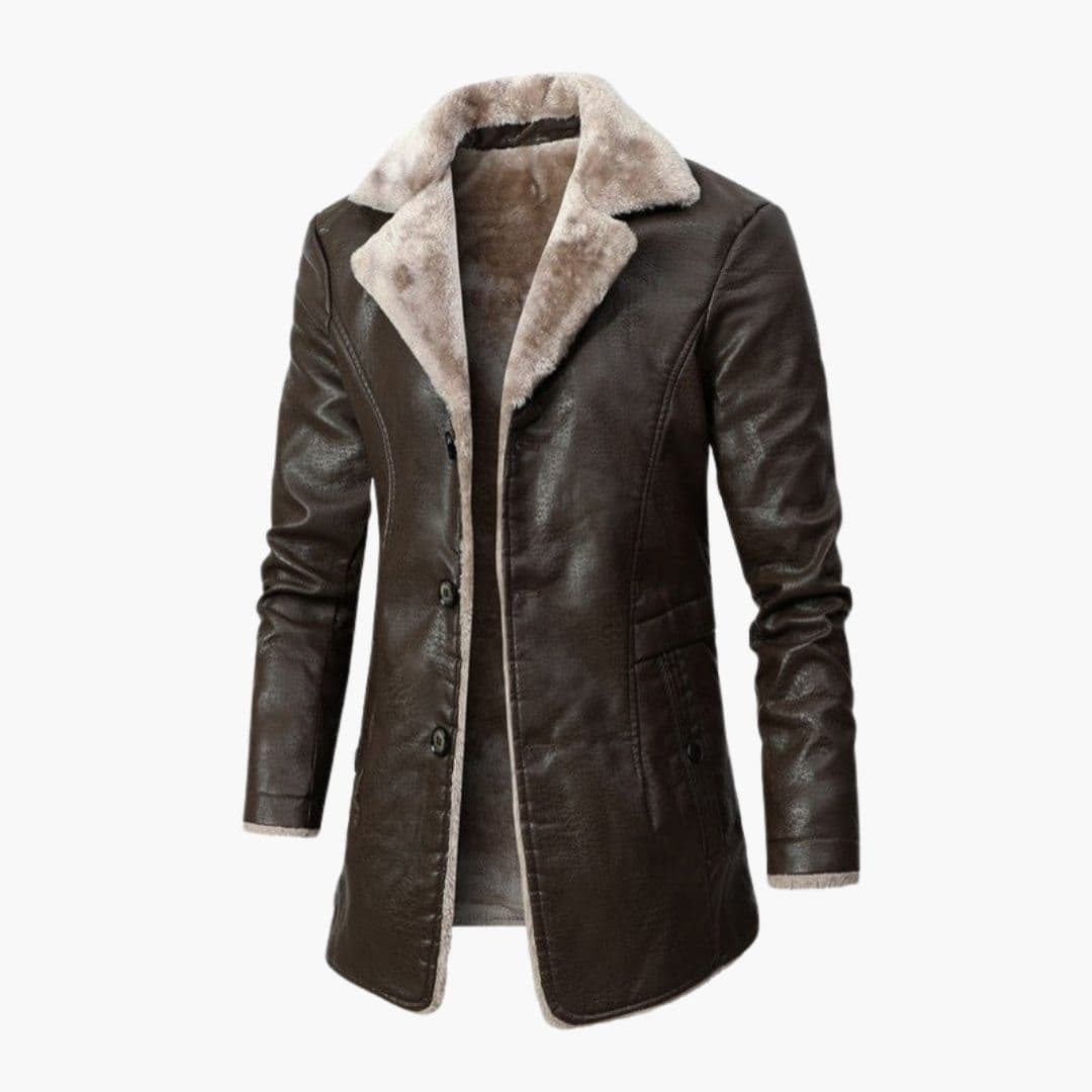 Men's Jacket with Button Closure and Notched Collar