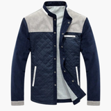 Quilted Jacket for Men with Stand-up Collar and Snap Button Closure