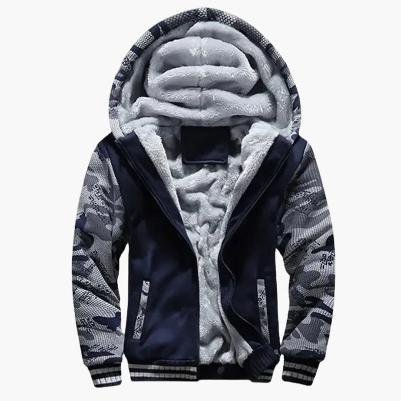 Men's hooded jacket with zip closure and front pockets