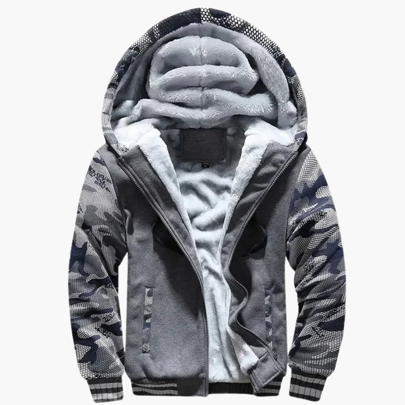 Men's hooded jacket with zip closure and front pockets