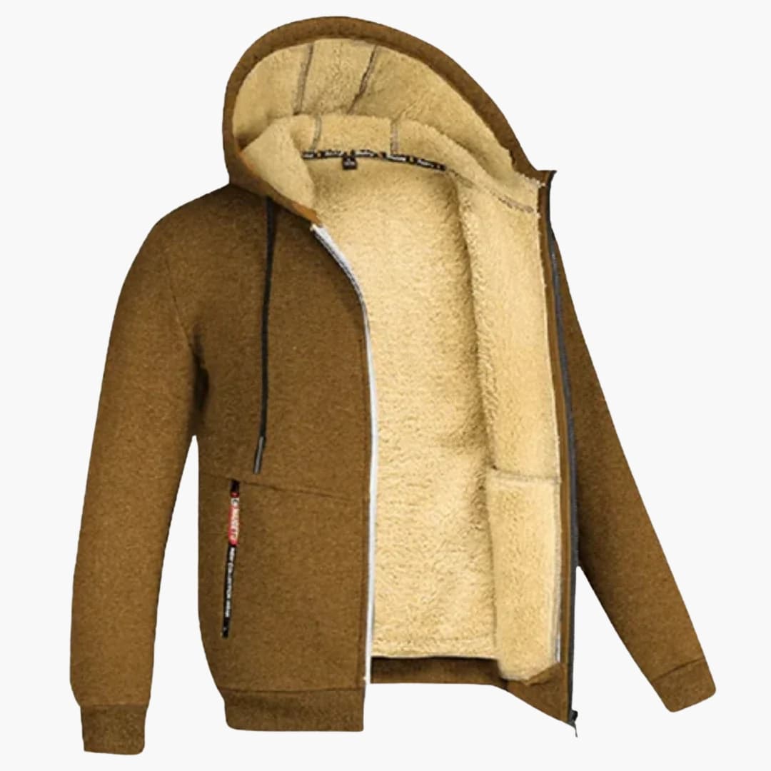 Men's hooded jacket with zipper closure