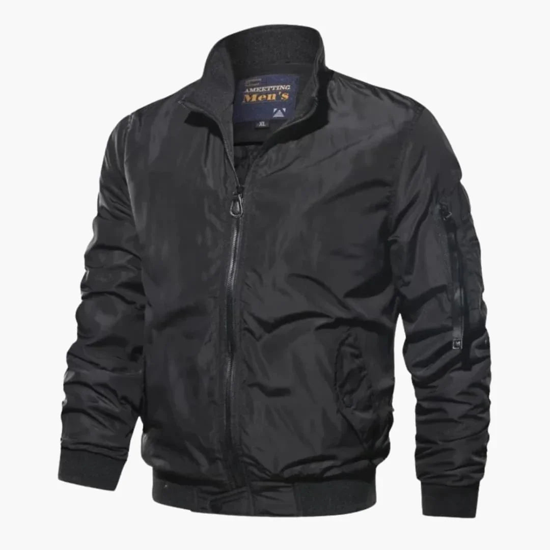 Men's bomber jacket with zipper and sleeve pocket