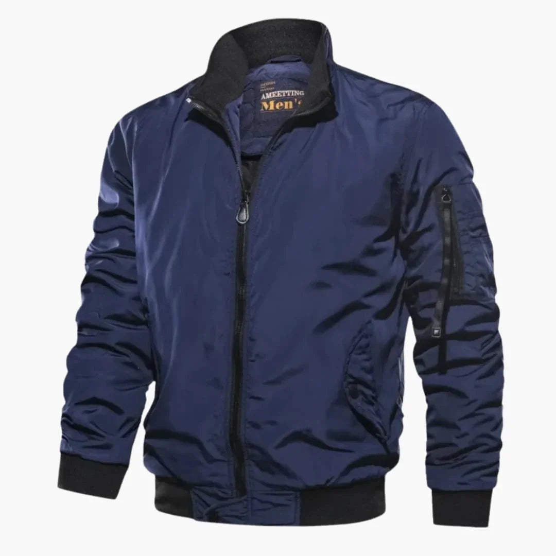 Men's bomber jacket with zipper and sleeve pocket