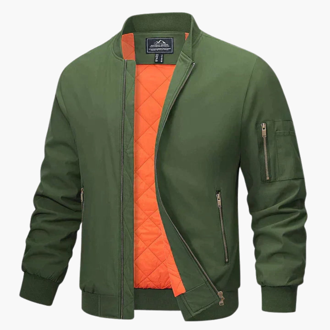 Bomber jacket for men with ribbed collar and zipper closure