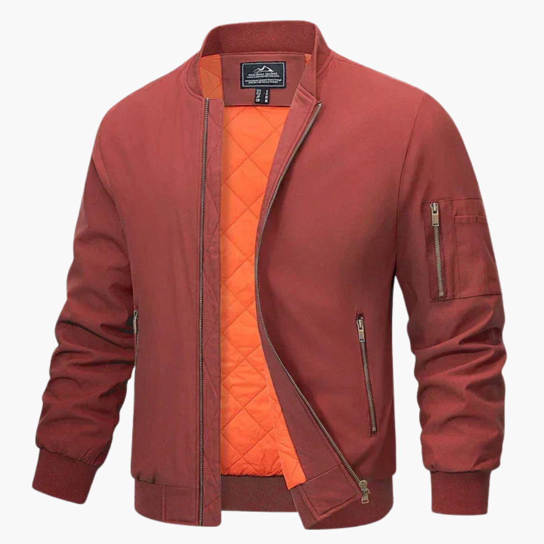 Bomber jacket for men with ribbed collar and zipper closure