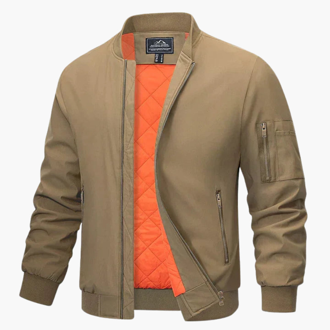 Bomber jacket for men with ribbed collar and zipper closure
