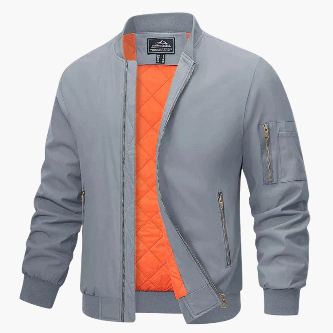 Bomber jacket for men with ribbed collar and zipper closure