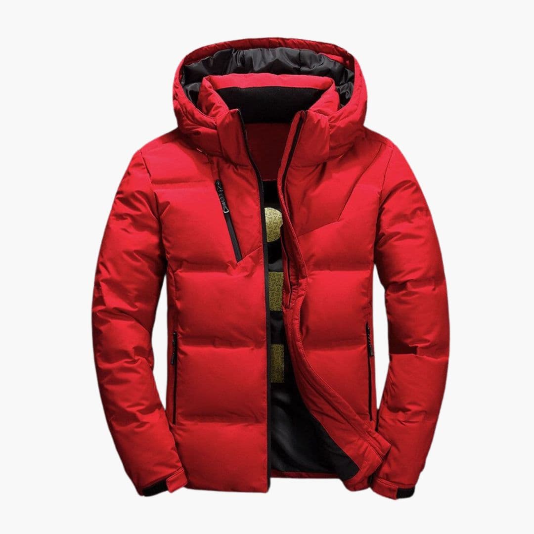 Men's winter jacket with hood and zippered pockets