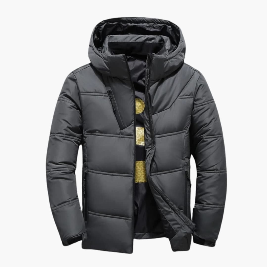 Men's winter jacket with hood and zippered pockets