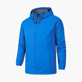 Men's rain jacket with hood and zipper closure