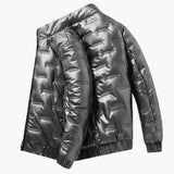 Men's ski jacket with zip closure and shiny surface