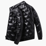 Men's ski jacket with zip closure and shiny surface