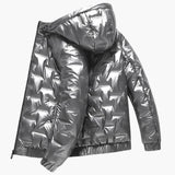 Men's ski jacket with zip closure and shiny surface