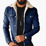 Men's denim jacket with sherpa collar