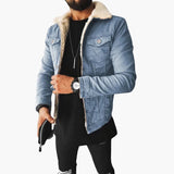 Men's denim jacket with sherpa collar