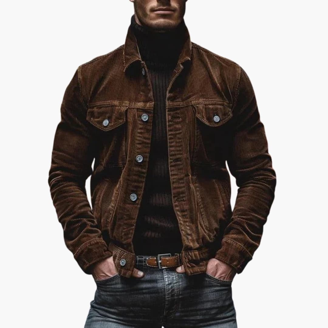Men's corduroy jacket with button closure and chest pockets