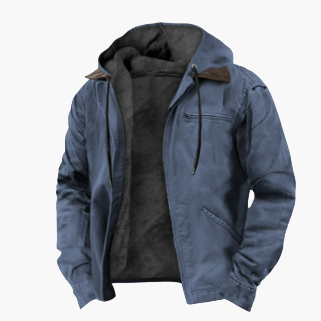 Men's hooded jacket with zipper closure