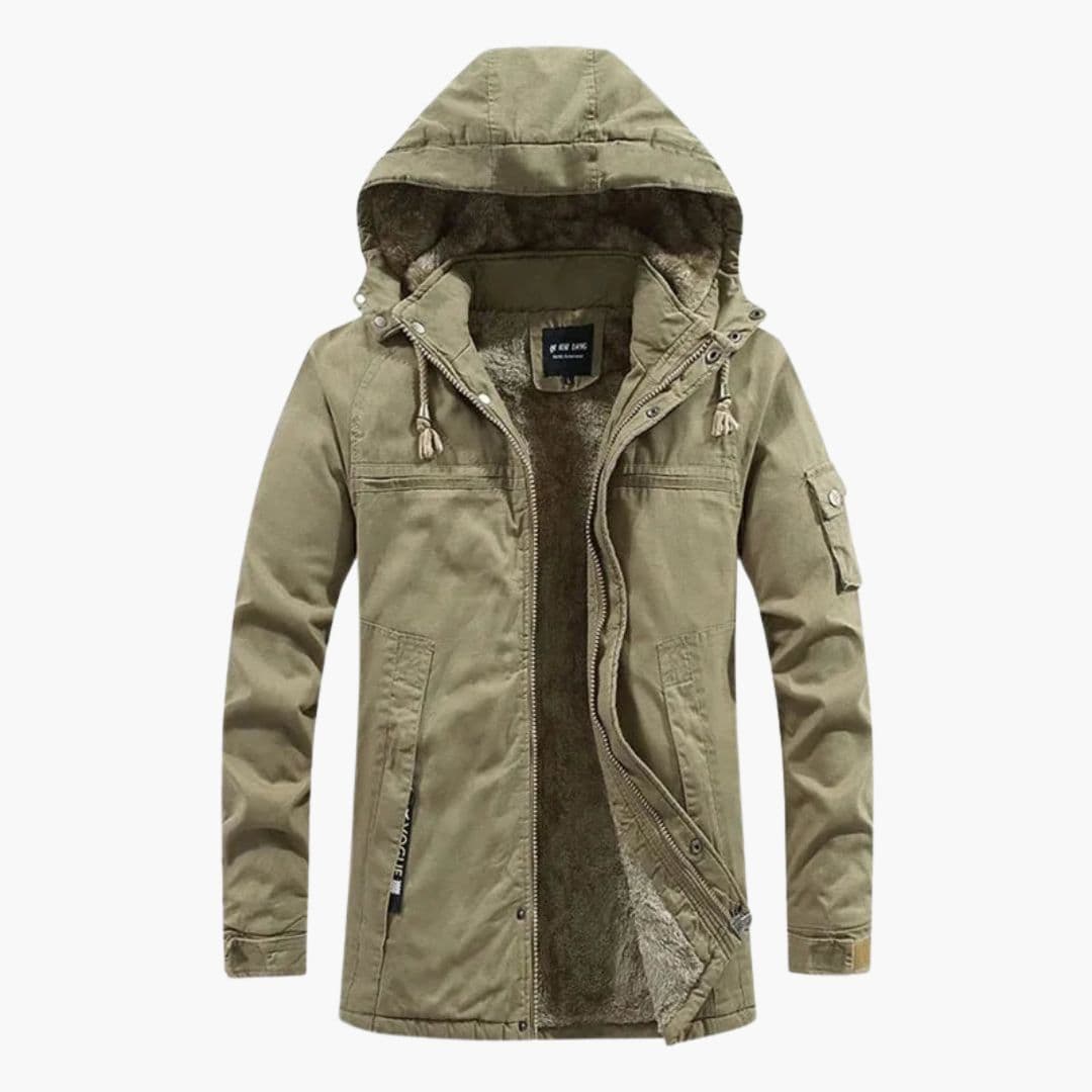 Men's hooded jacket with zip closure and fleece lining