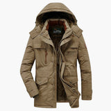 Men's hooded jacket with zip closure and multiple pockets