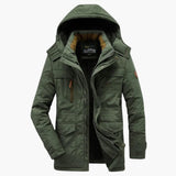 Men's hooded jacket with zip closure and multiple pockets