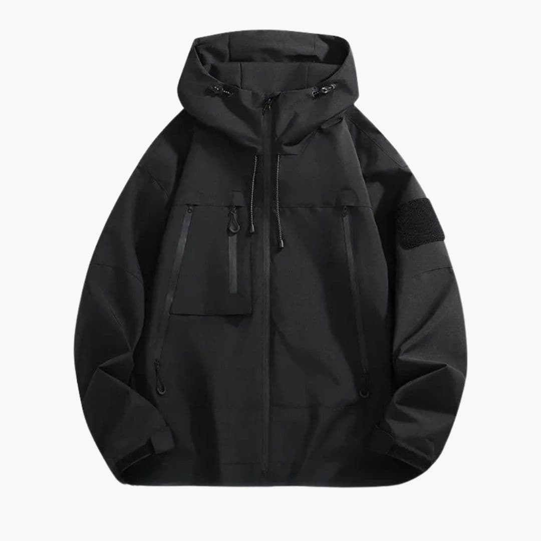Men's jacket with hood and multiple pockets