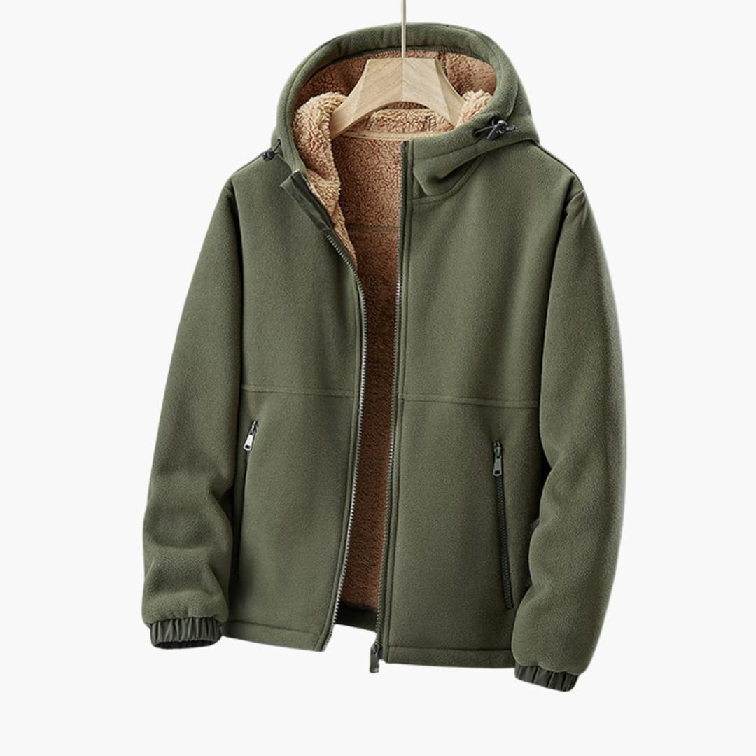 Men's zip-up hoodie jacket with sherpa lining