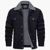 Men's jacket with faux fur collar and ribbed surface