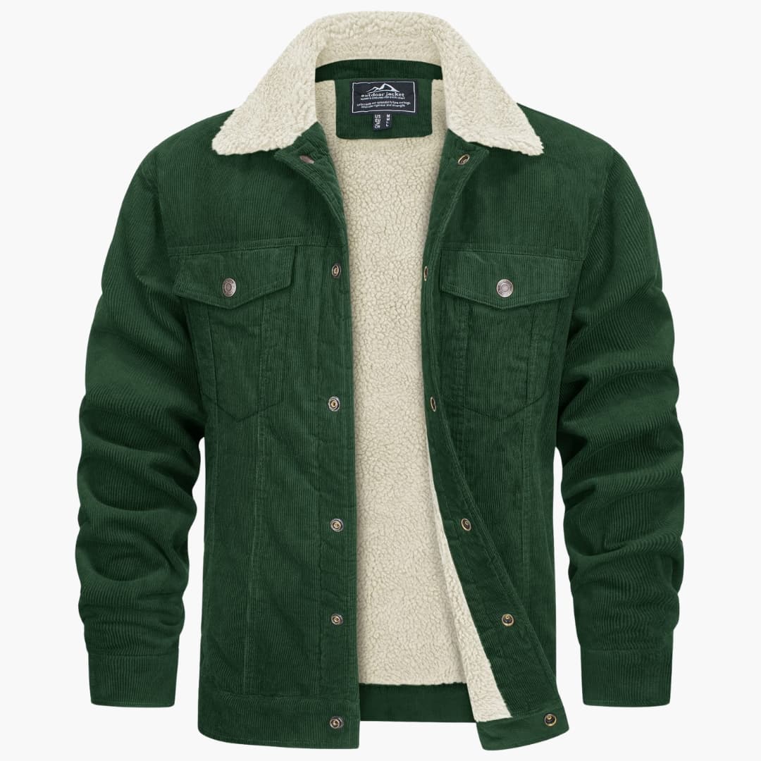 Men's jacket with faux fur collar and ribbed surface