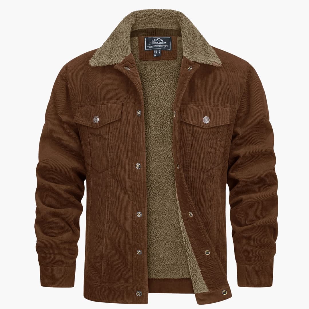Men's jacket with faux fur collar and ribbed surface