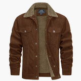 Men's jacket with faux fur collar and ribbed surface