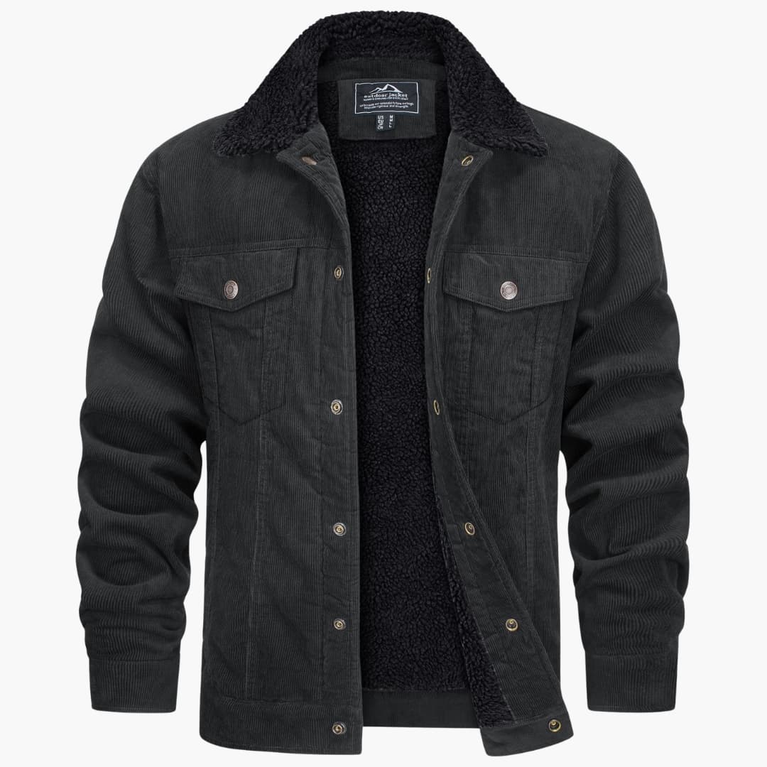 Men's jacket with faux fur collar and ribbed surface