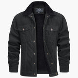 Men's jacket with faux fur collar and ribbed surface