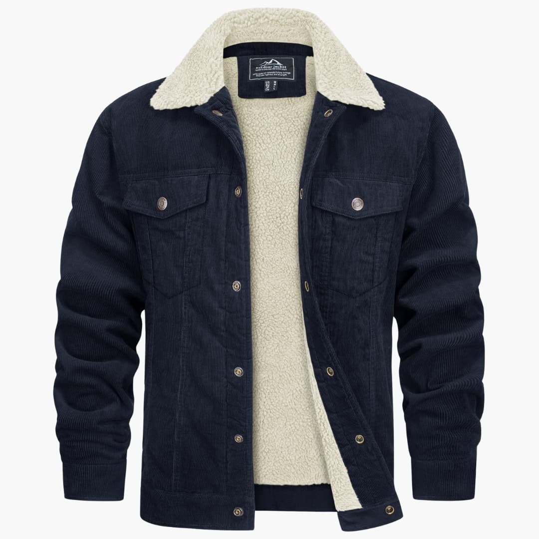 Men's jacket with faux fur collar and ribbed surface