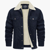 Men's jacket with faux fur collar and ribbed surface