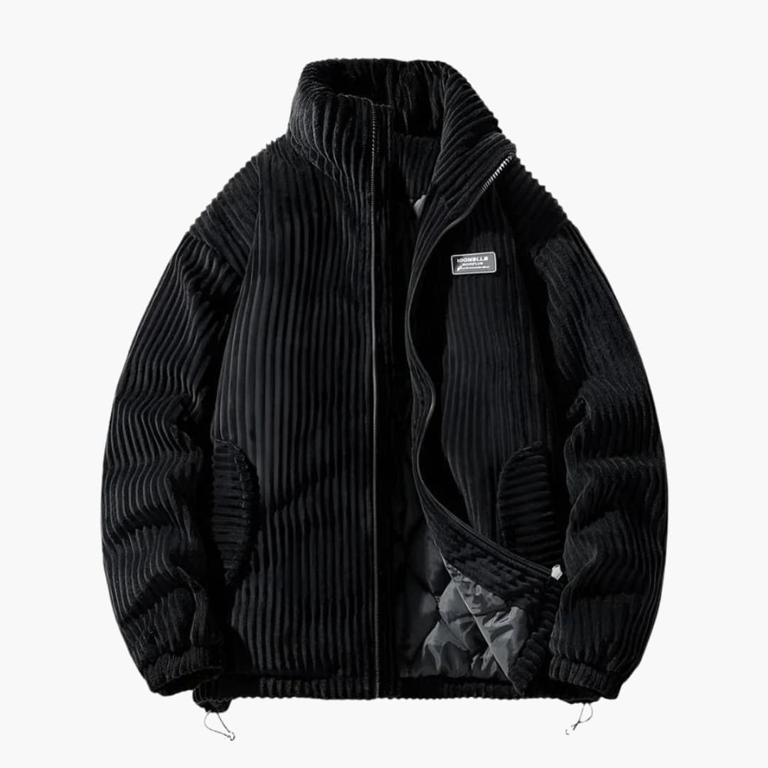 Men's ribbed surface jacket with zip closure and stand-up collar