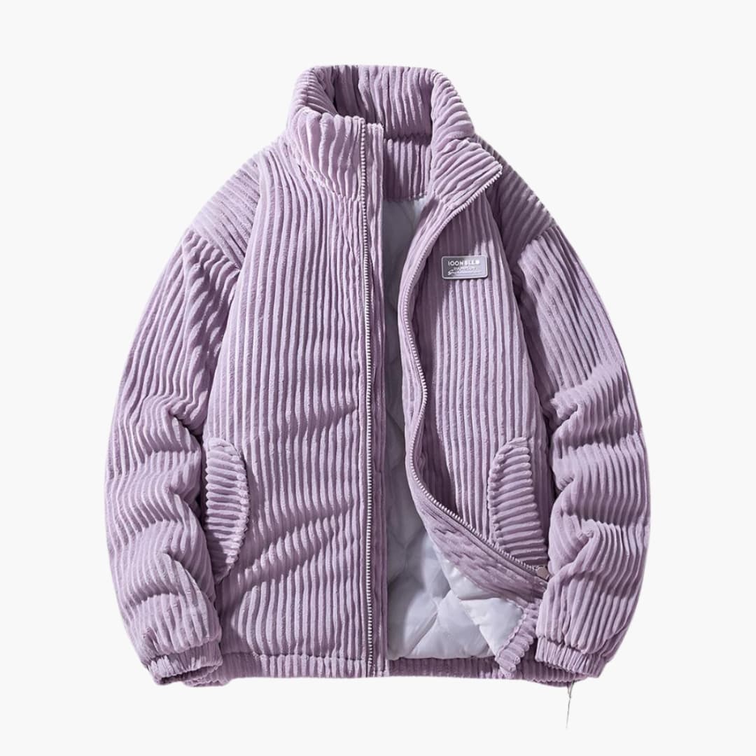 Men's ribbed surface jacket with zip closure and stand-up collar